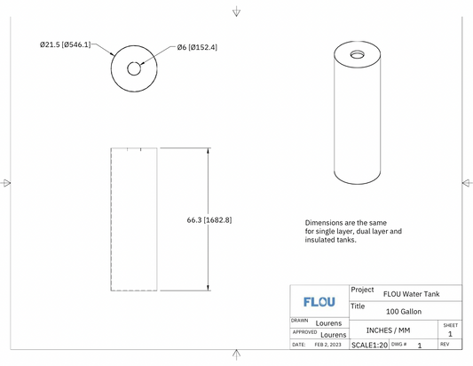 100 Gallon Water Storage Tank - Natural